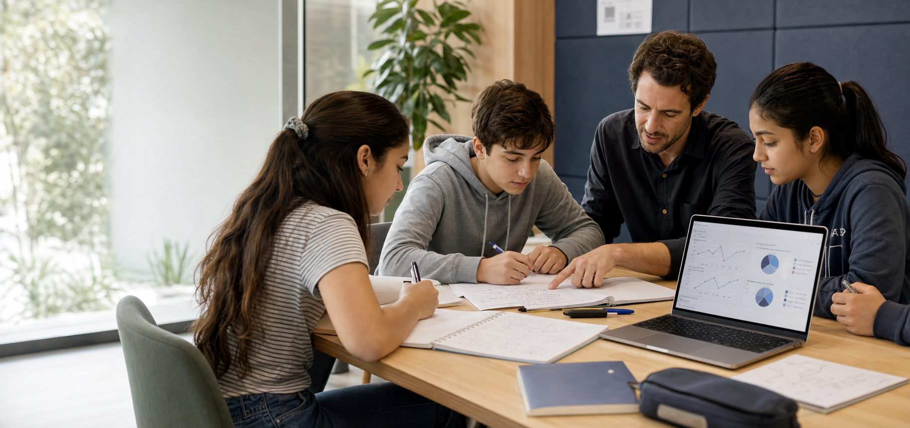Tutor working with secondary students
